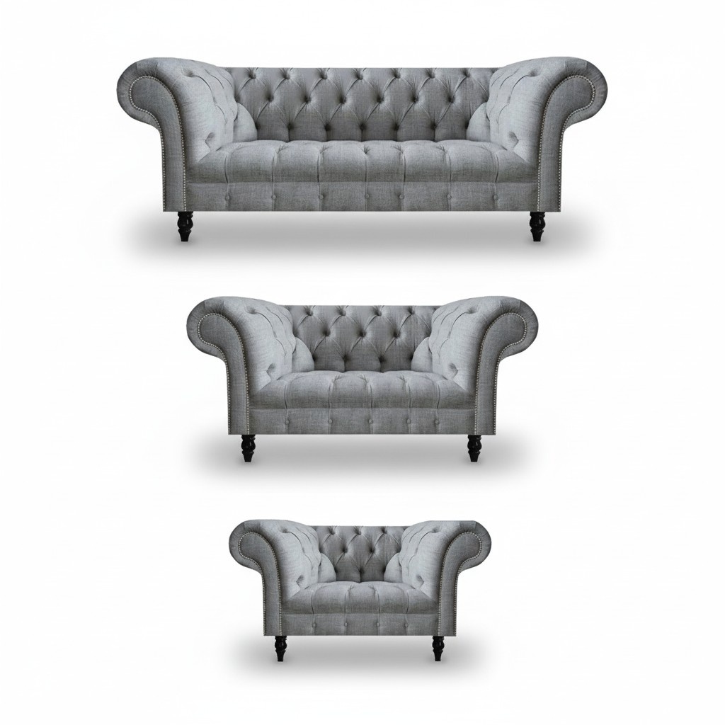 3-piece Sofa Set Gray Sofas 3+2+1 Set Luxurious Chesterfield Furniture