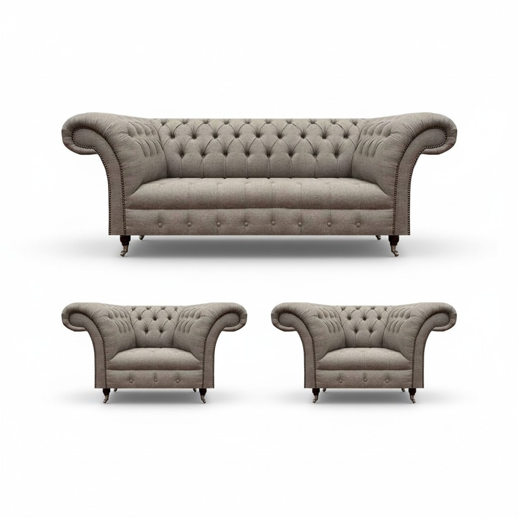 3-piece Chesterfield sofa set living room sofas complete textile upholstered furniture