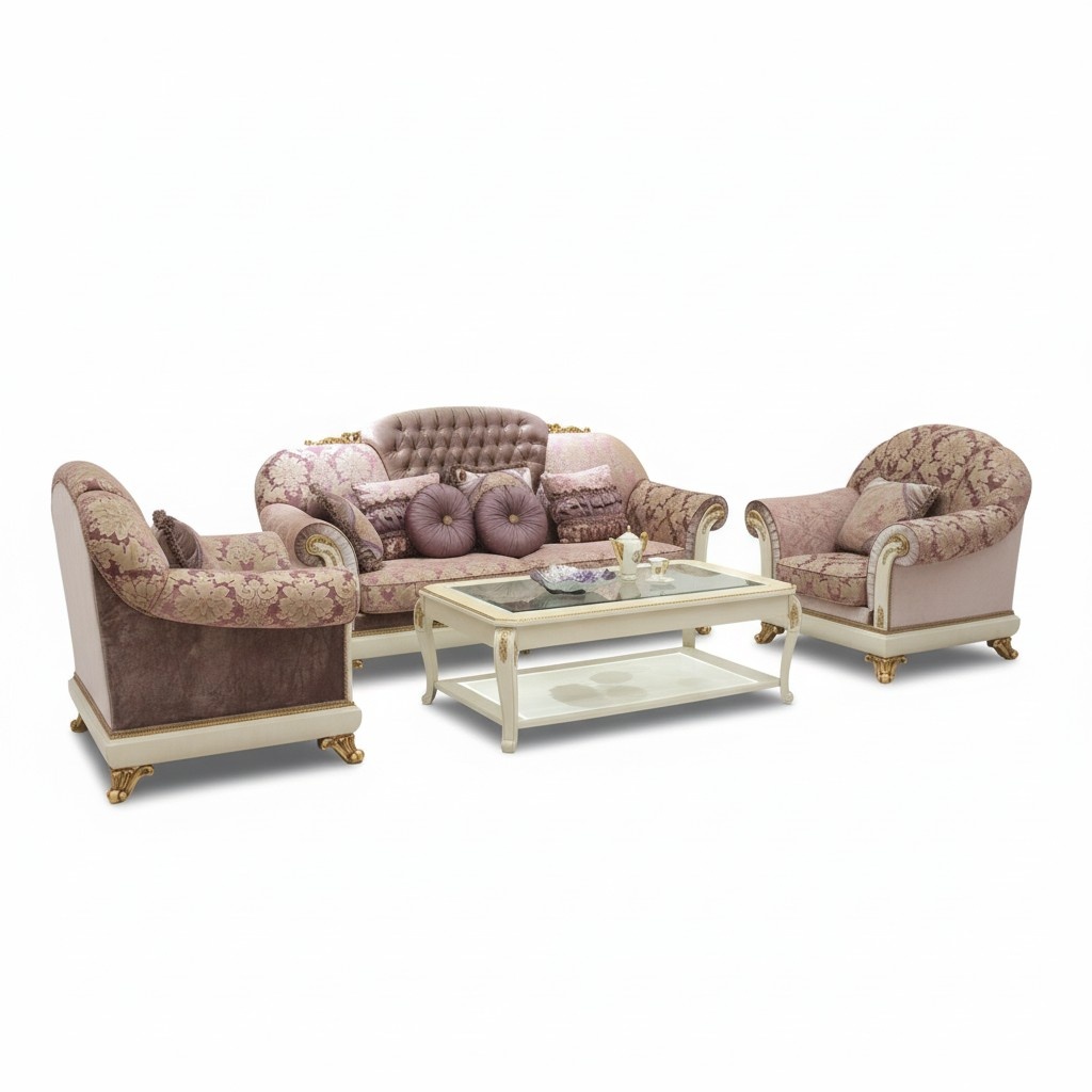Baroque style made of real wooden set of 3+1+1 seater chesterfield design sofas