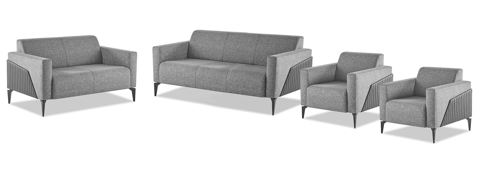 Sofa furniture set 3-seater 2-seater armchair gray textile stainless steel wood modern