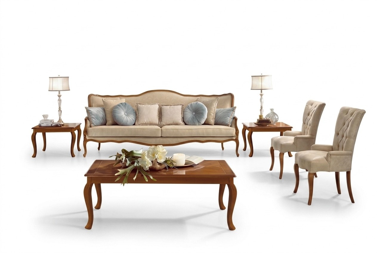 sofa set 6 pieces Classic furniture sofa armchair side table coffee table solid wood
