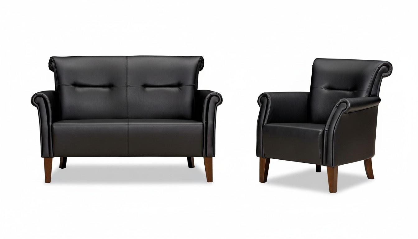 Sofa Set Black 2-Seater Armchair Modern Leather Sofas Complete Wood