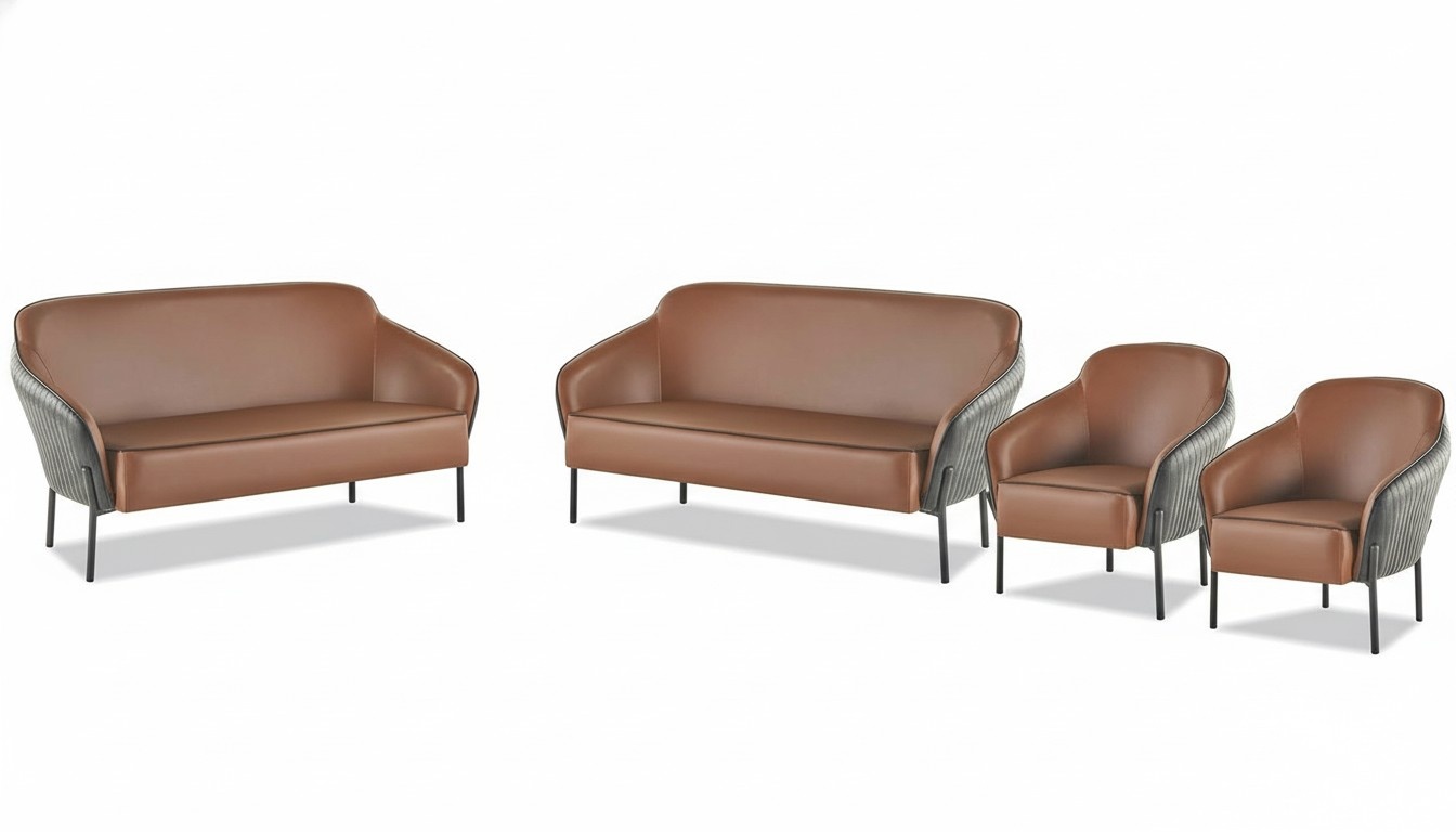 Brown Black Sofa Set Sofa Group 2-Seater Armchair Leather Stainless Steel Wood