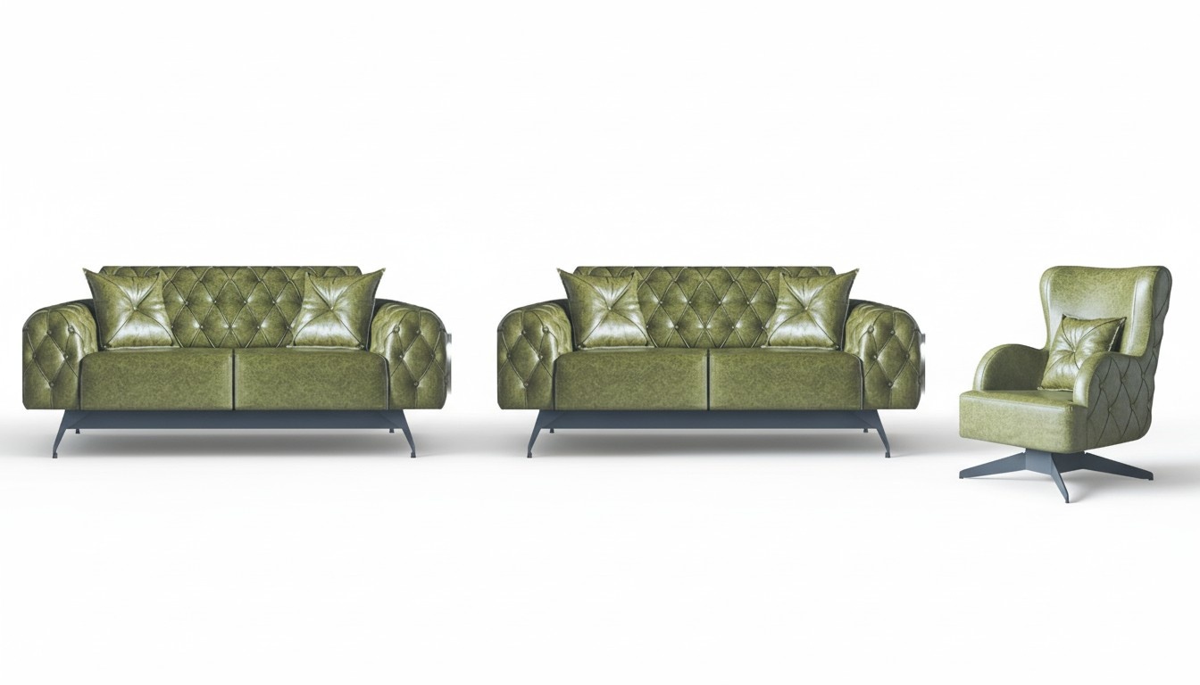 Chesterfield Sofa Set 3-Seater 2-Seater Leather Wood Armchair Green Classic