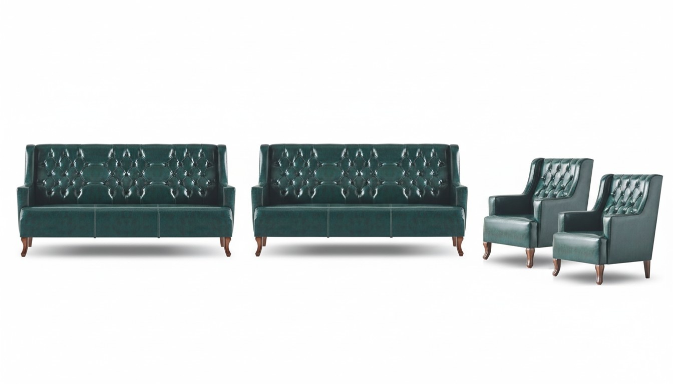 Chesterfield Classic Sofa Set 3-Seater Armchair Green Leather