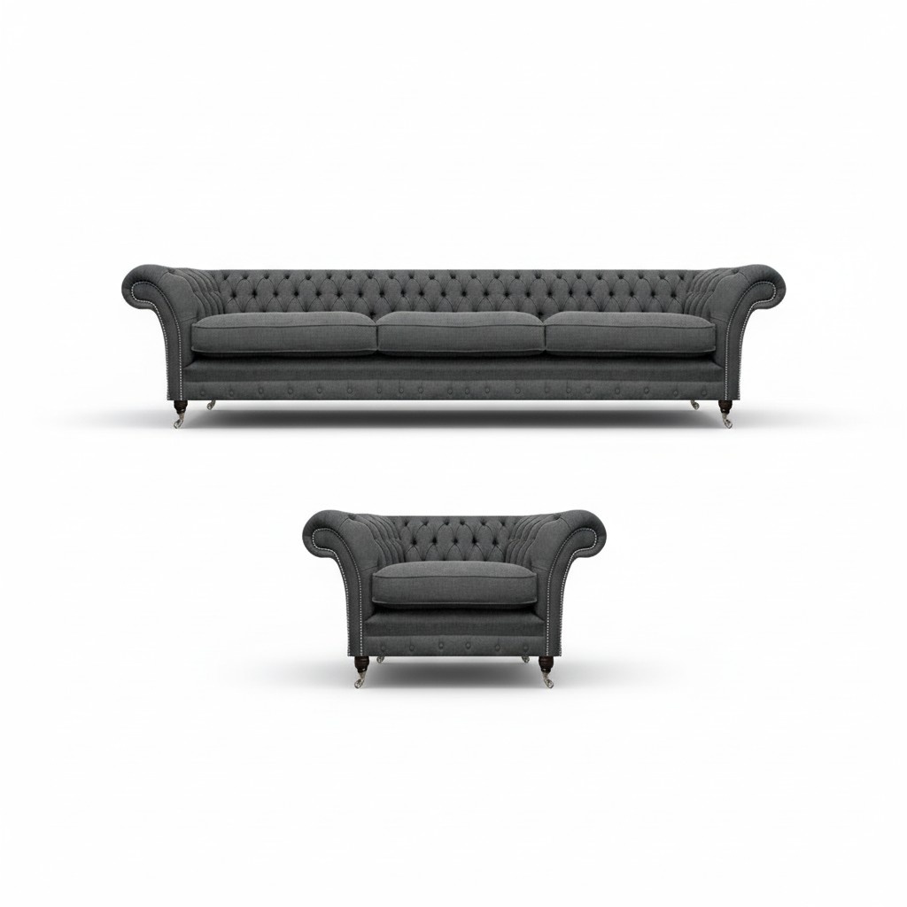 Complete sofa set 2-piece sofa three-seater luxury armchair Chesterfield