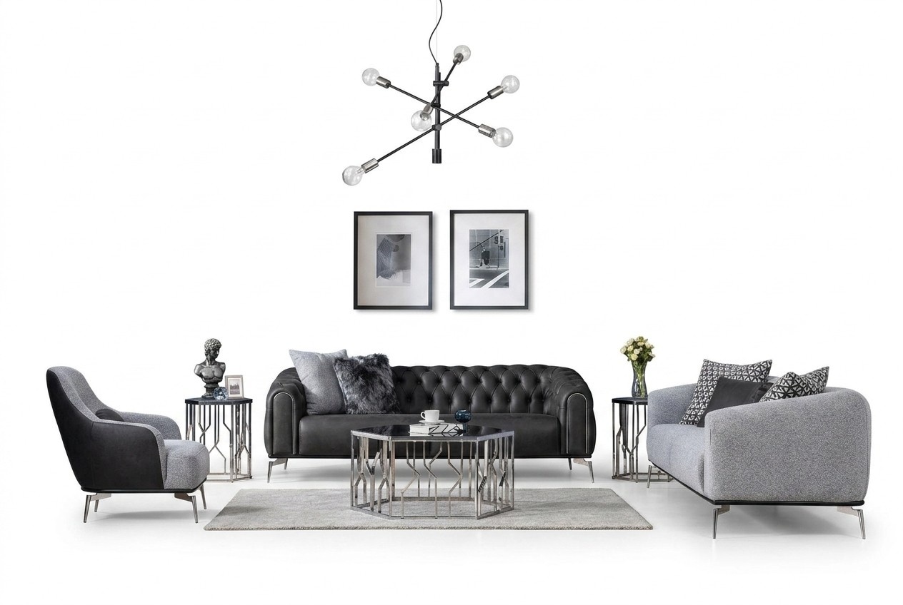 Sofa set Complete sofa set Sofa 431 Seat fabric 3pcs Black