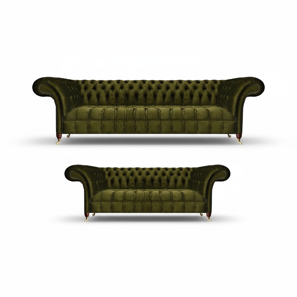 Sofa Set Complete Living Room 2x Sofas Textile Green Furnishing New