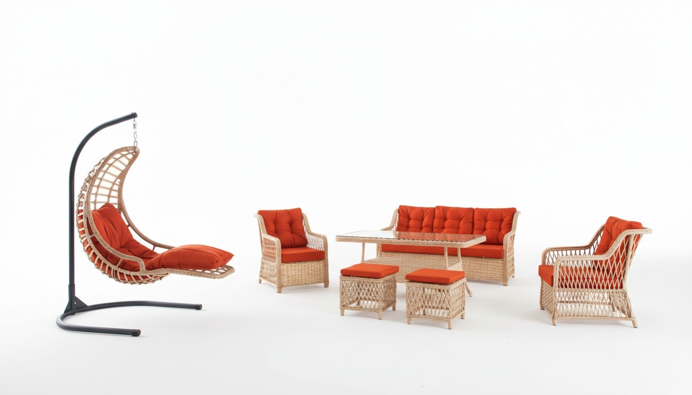 Sofa set garden furniture table stool armchair veranda seating group 6 pcs.