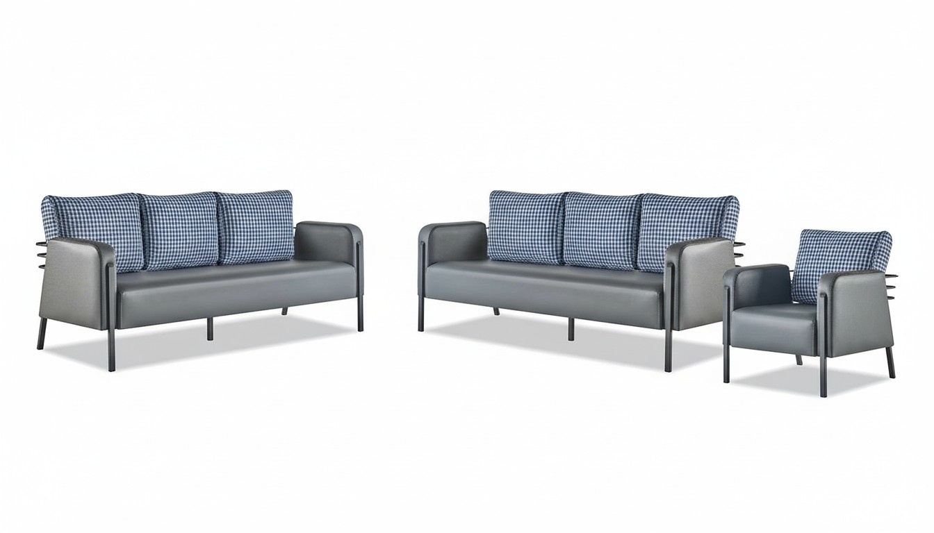 Sofa Set Gray Blue Leather Sofa 3-Seater Armchair Modern 1-Seater Leather Fabric