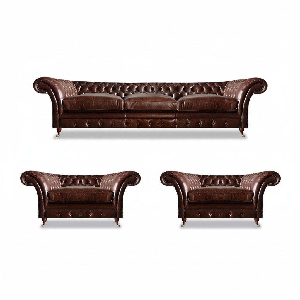 Leather sofa set 3+1+1 Chesterfield modern brown furniture
