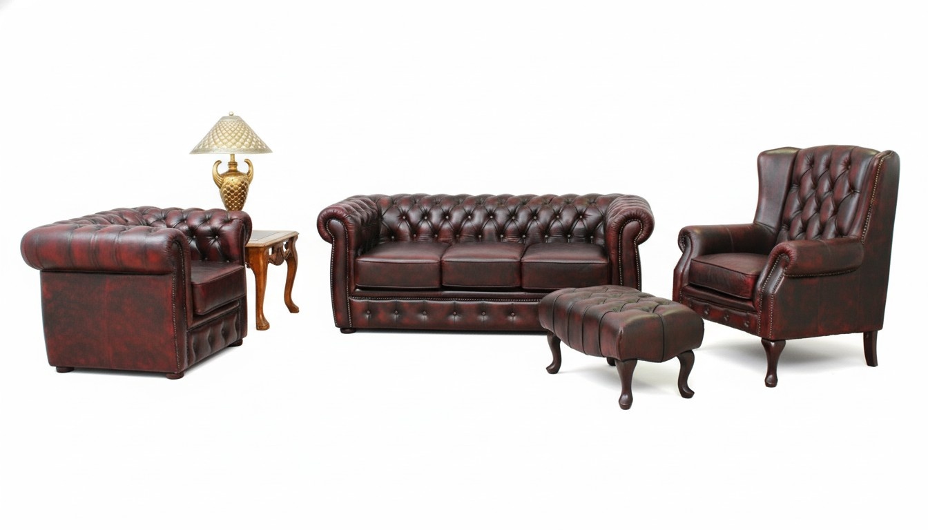 Leather sofa set Chesterfield 3+1 + armchair ottoman sofa couch new