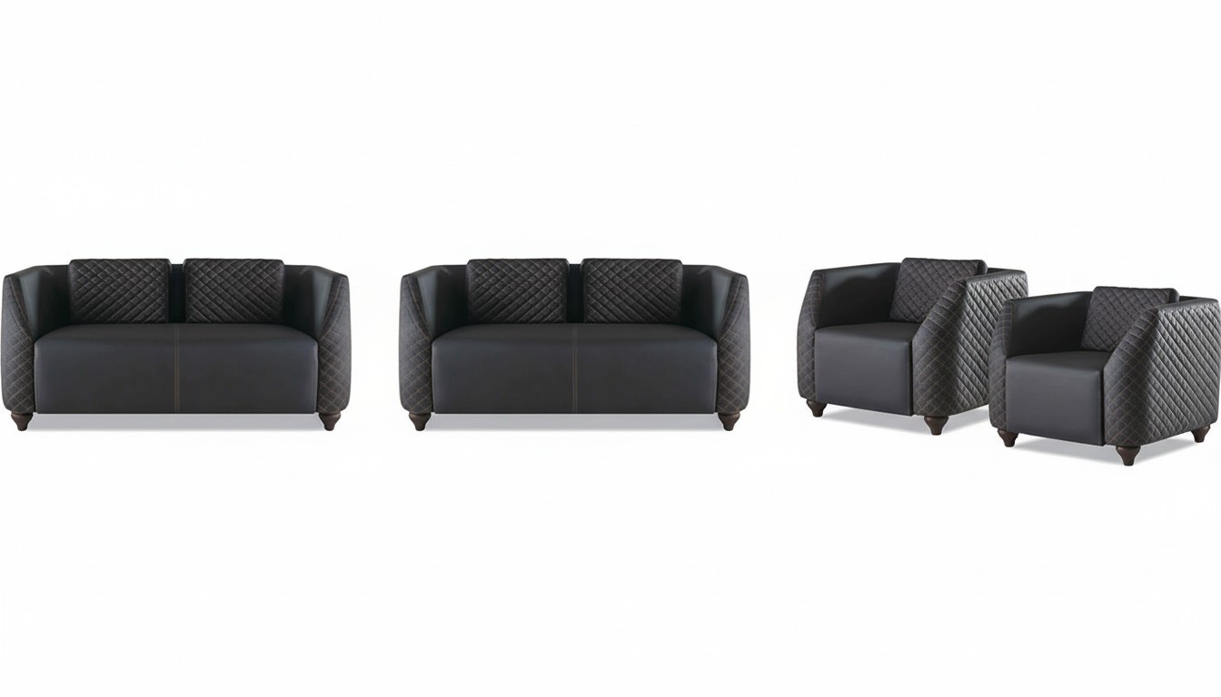 Sofa set leather sofas 2-seater 2x armchairs black modern seating furniture armchair