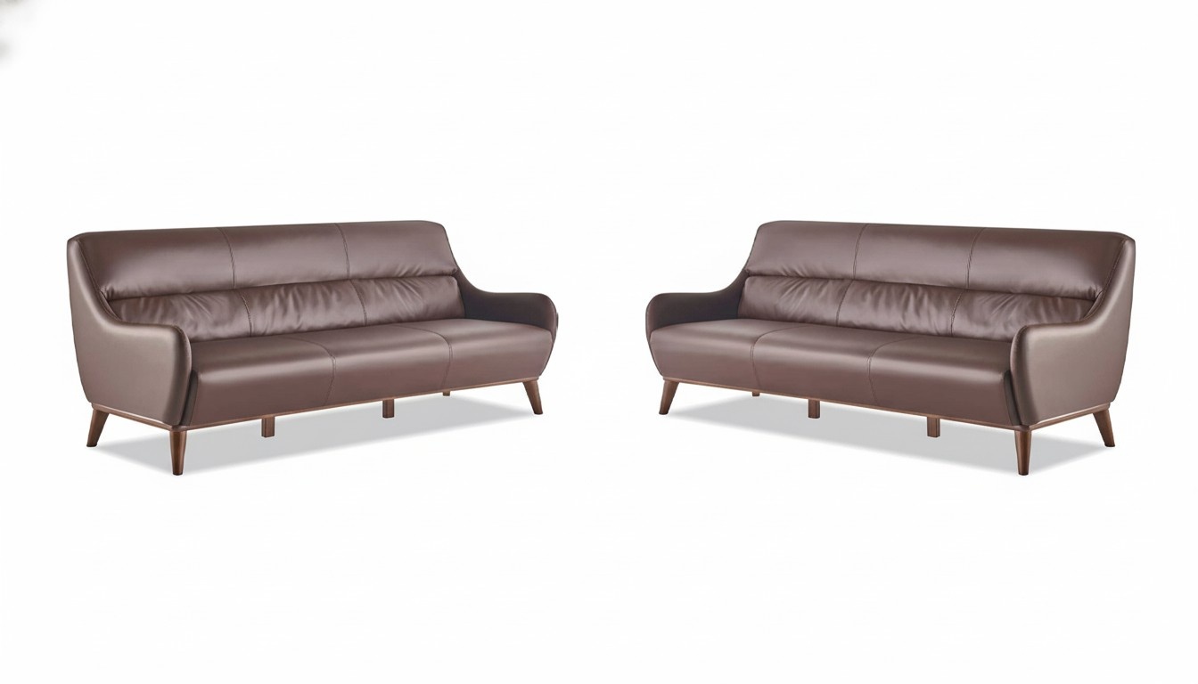 Leather Sofa Set Wooden 3-Seater Leather Sofas Brown Classic Couch