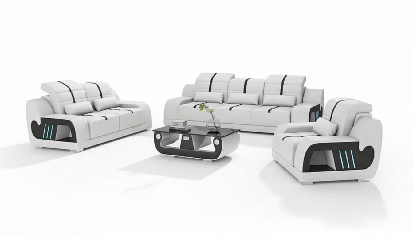 Couch set luxury sofa set complete white faux leather sofa 321
