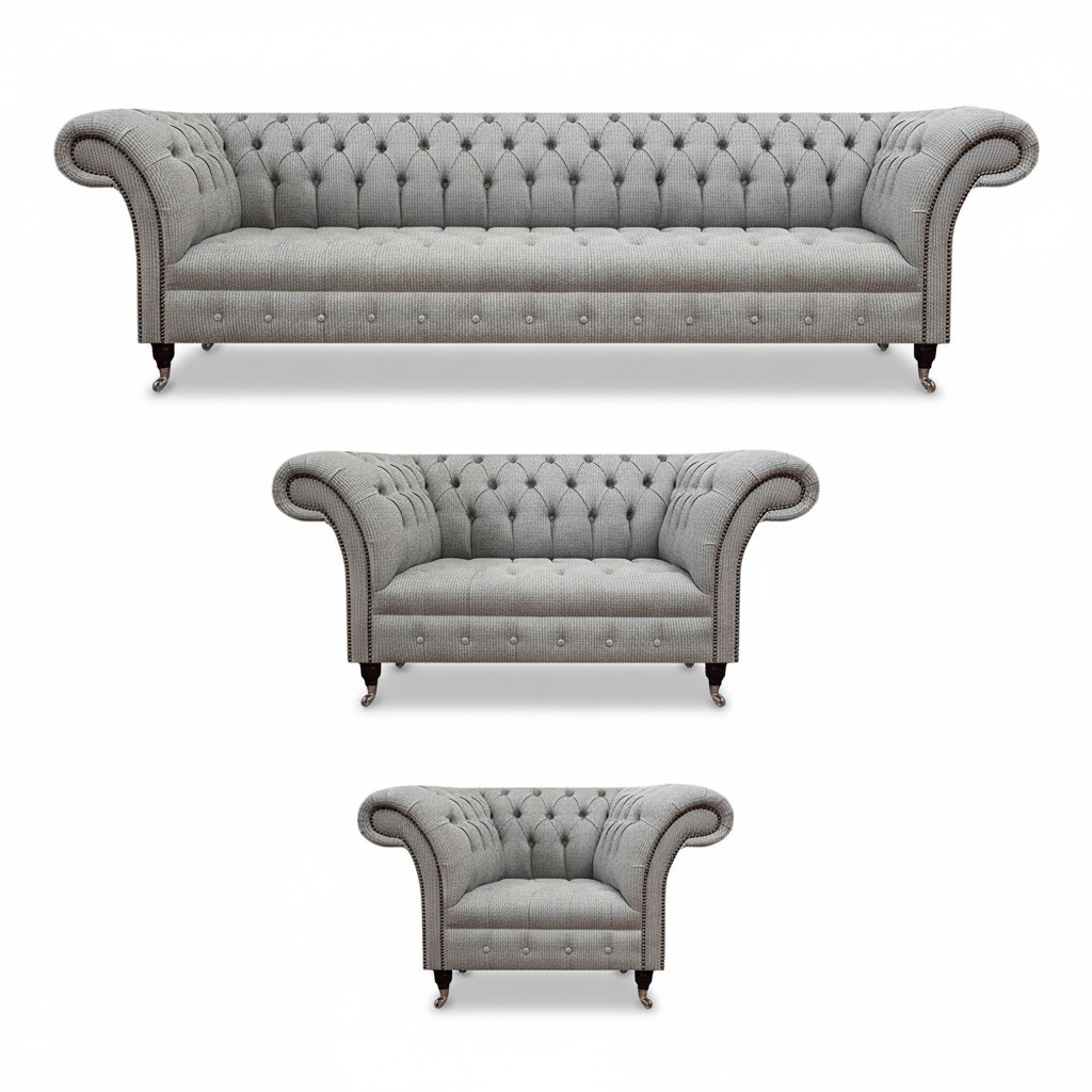 Sofa Set New Gray Complete Chesterfield Living Room Design Modern Textile