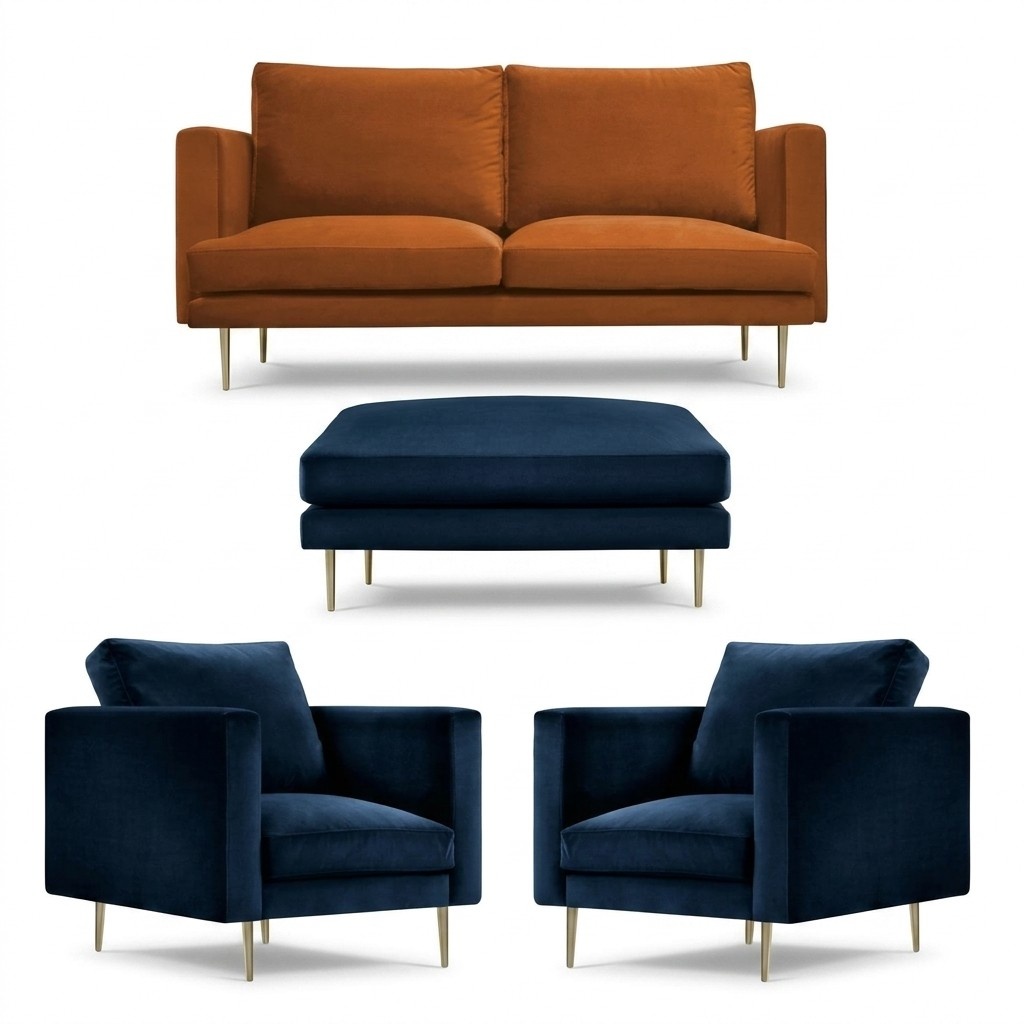 Sofa Set Orange Stool Armchair Creative Furniture Textile Fabric Living Room Group
