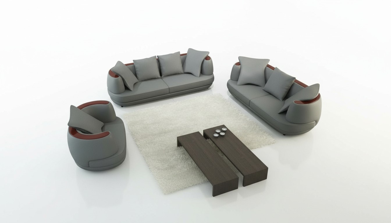 Royal Luxury Designer Sofa Set Upholstered 3+2+1 Leather Sofa Seat Royal Gray