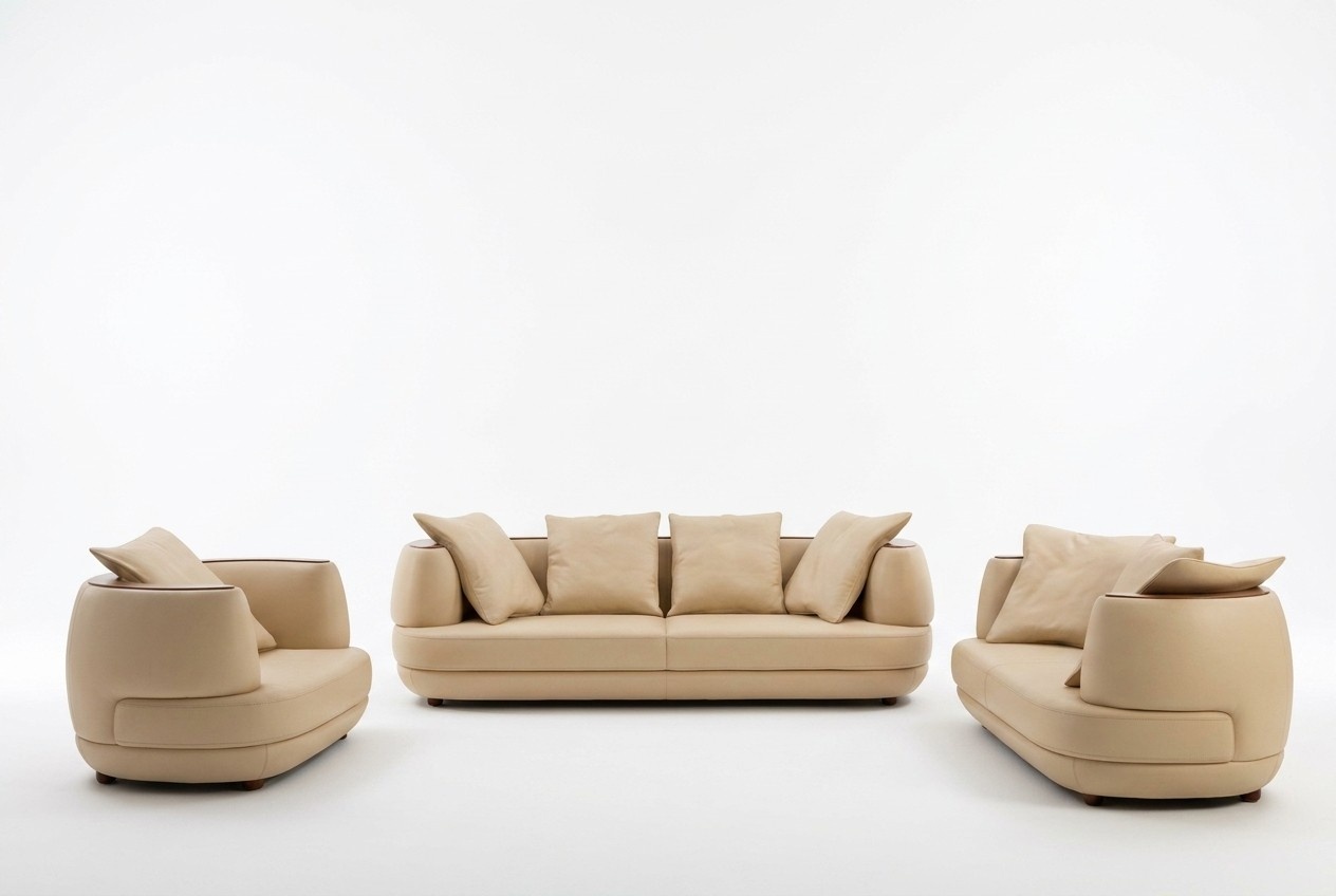 Royal Luxury Designer Sofa Set 3+2+1 Upholstered Leather Sofa Seat Beige