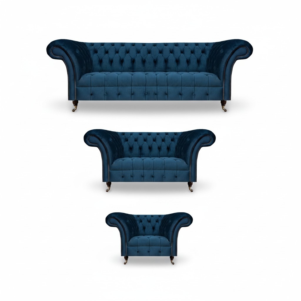 Sofa set seating furniture living room Chesterfield upholstered seat 3-piece luxury complete