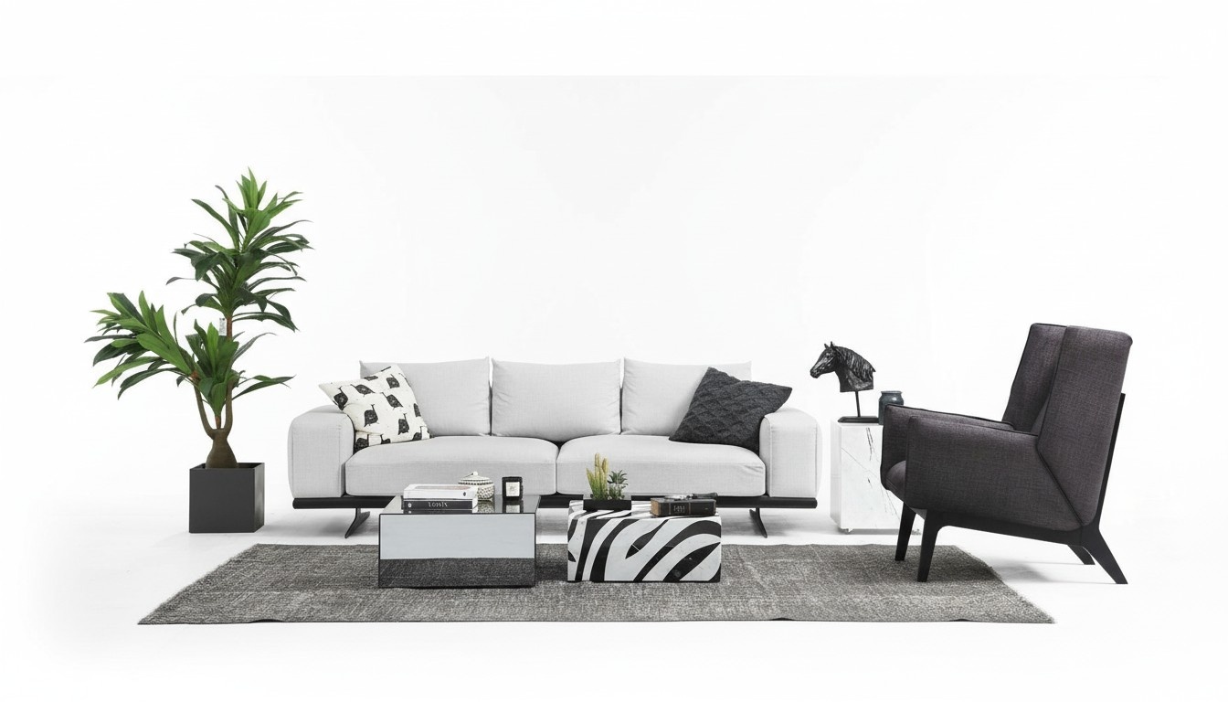 Sofa Set Sofa 2 Seater Armchair Two Seater Grey Modern Fabric Set
