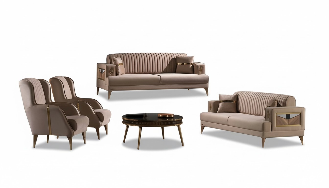 Sofa set 3+1+1 seat living room set 3 pieces modern beige style