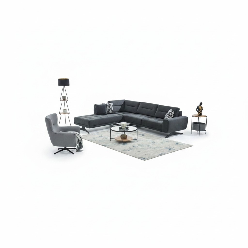 Sofa set corner sofa L-shape armchair upholstered sofa gray fabric couch