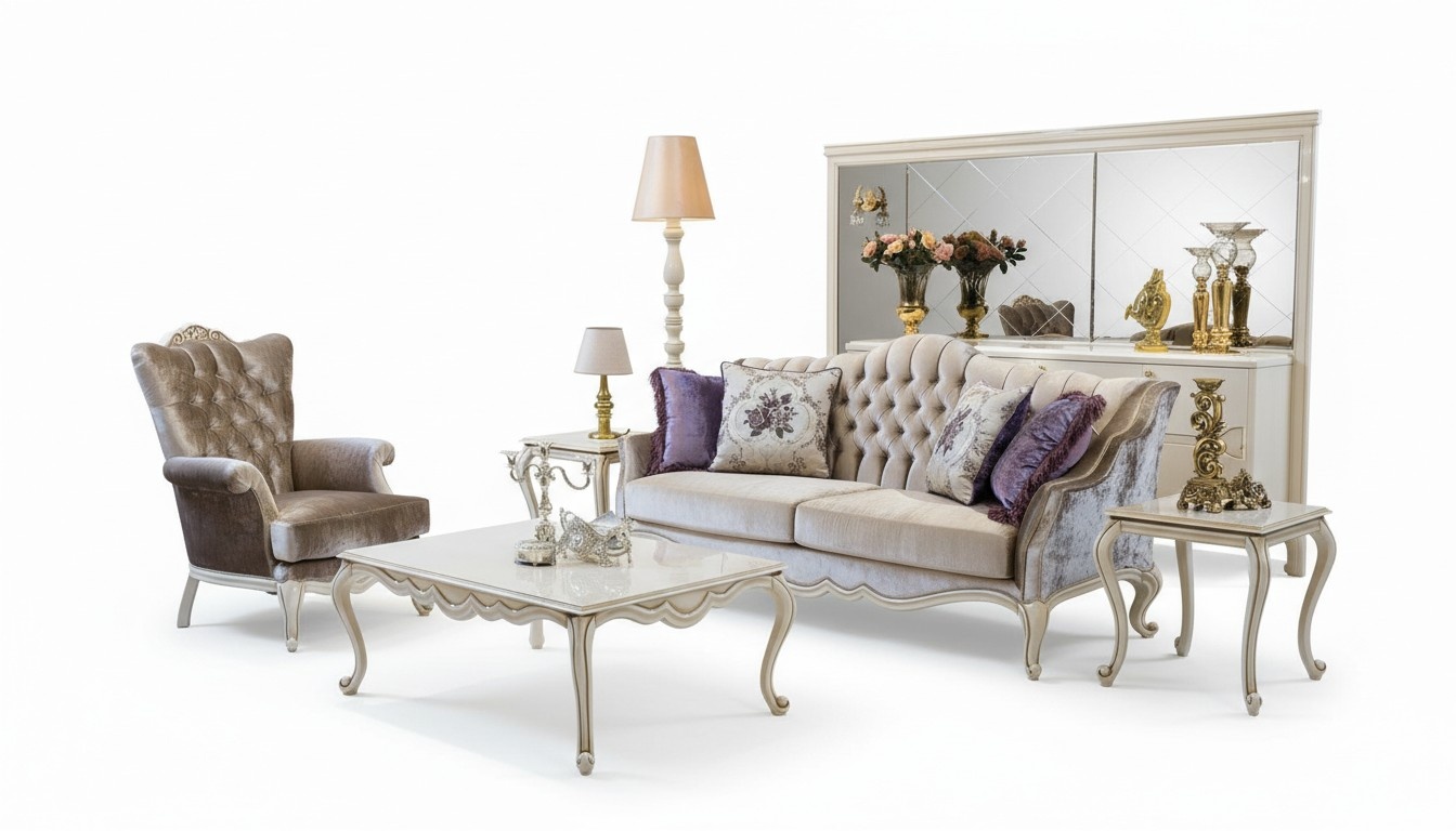 Sofa Set Display Cabinet Side Table Coffee Table Armchair Sofas Set 5pcs.