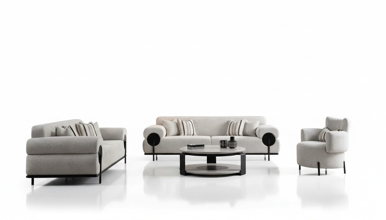 Sofa set 2x sofas 3-seater armchair coffee table white living room