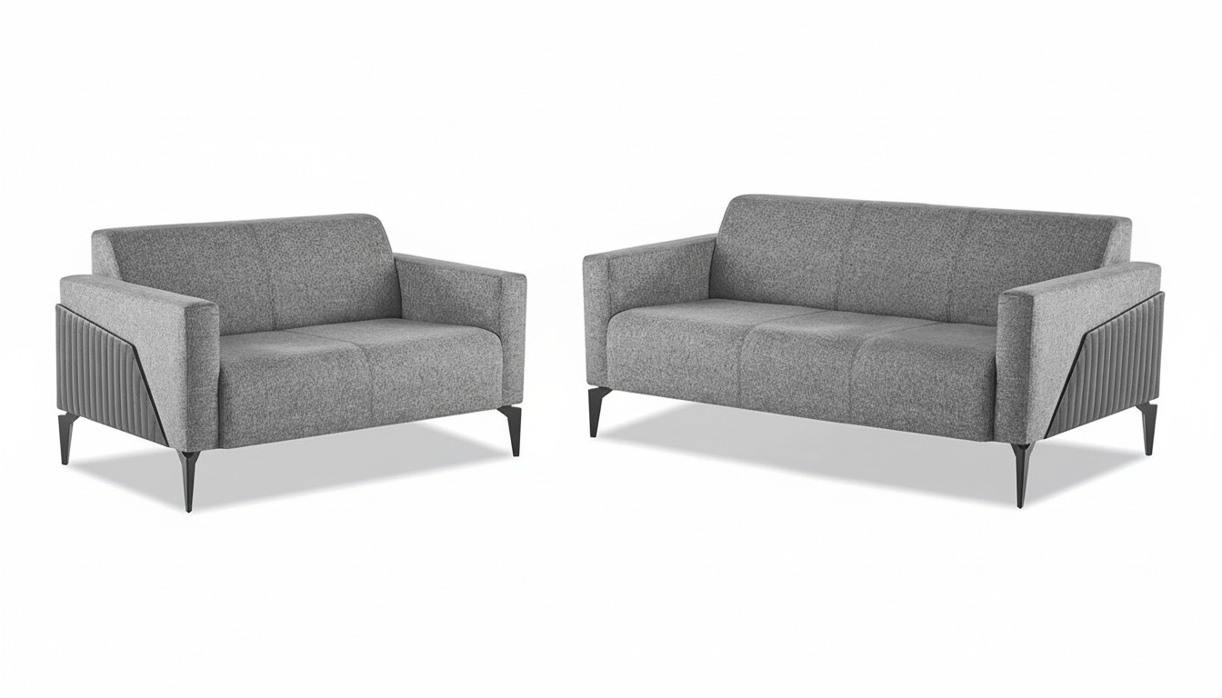 Sofa Set Sofa Group 3-Seater 2-Seater Gray Leather Modern Couch Textile