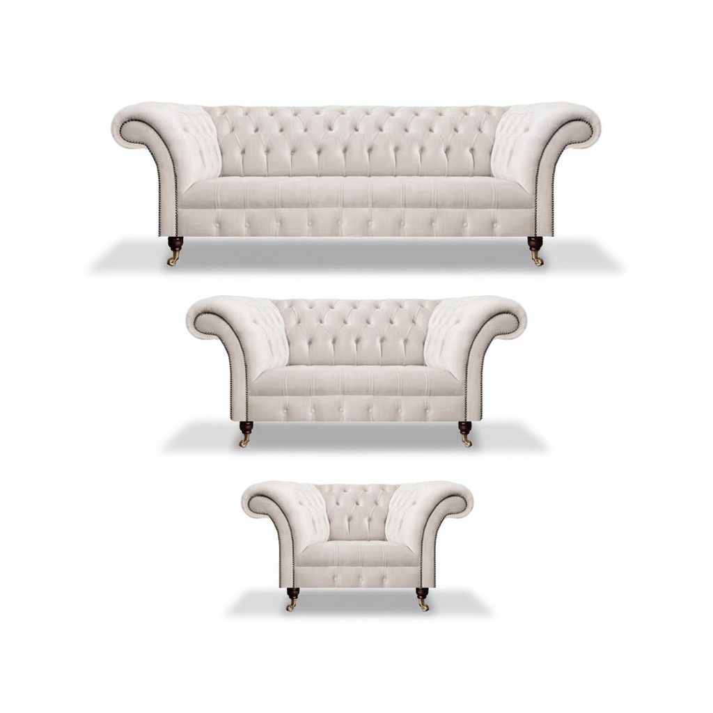 Sofa set 3-piece upholstered furniture living room decor Chesterfield