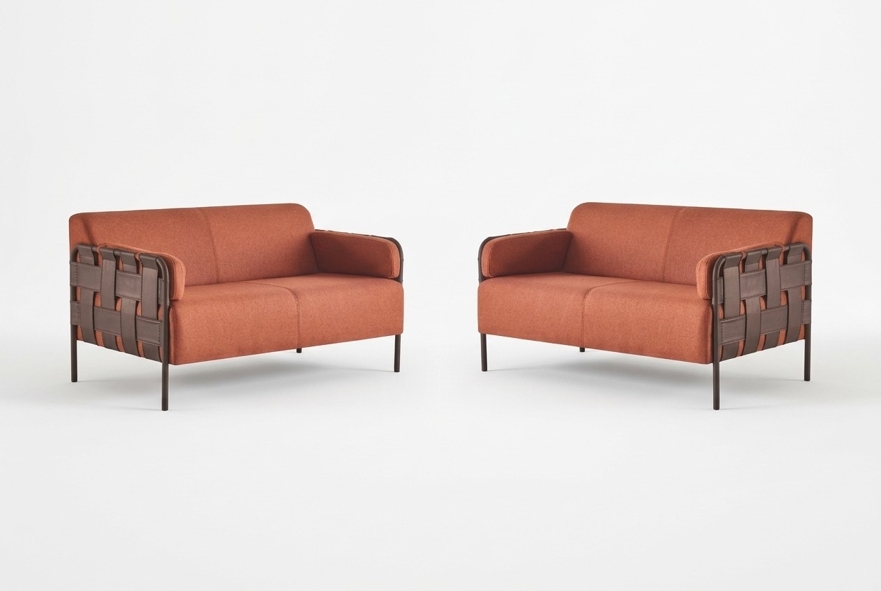 Sofa Set, Sofa Suites, 2-Seater, Orange Couch, Leather Sofas, Textile Modern.