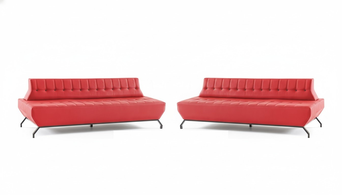 Chesterfield Leather Sofa Set Stainless Steel 2-Seater Art Deco Red
