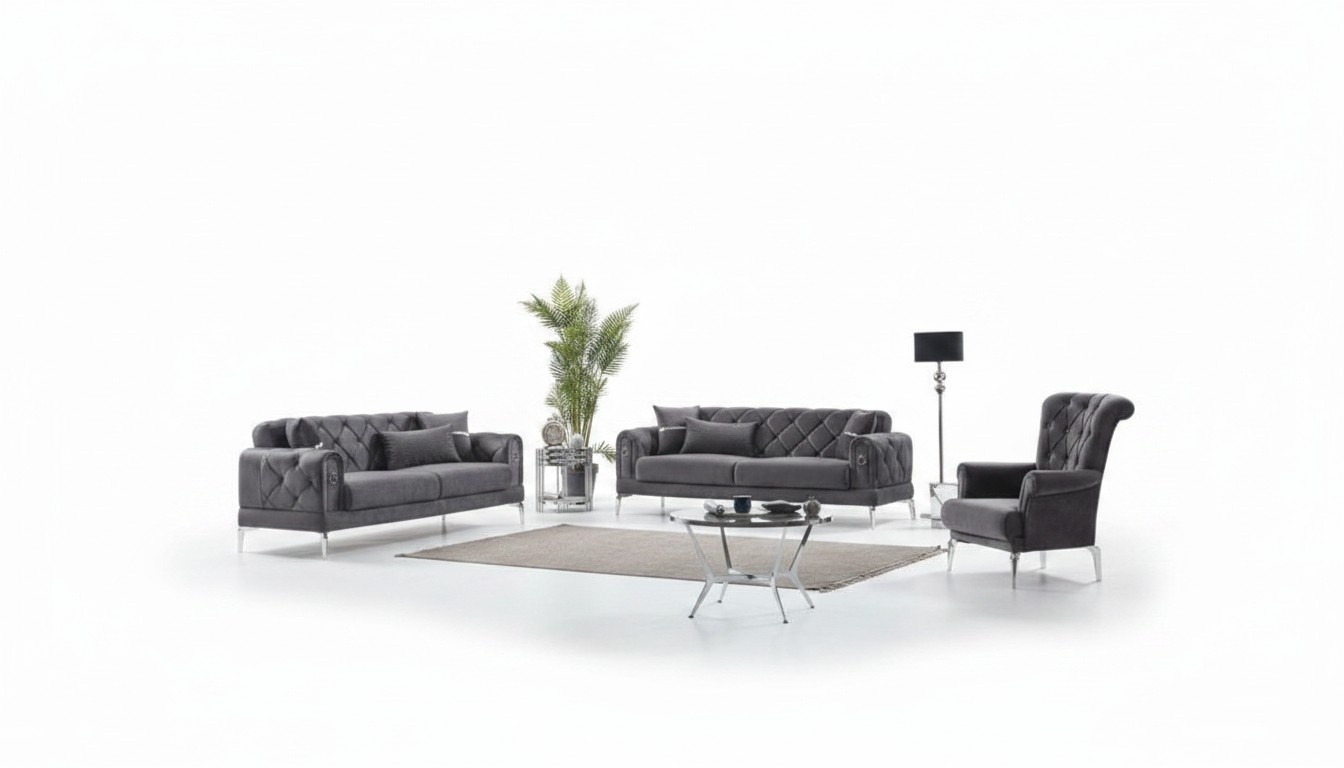 Sofa set three-seater sofa 3 seats fabric upholstered sofa gray armchair 3 pieces