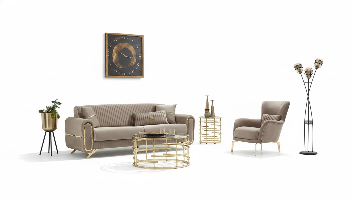 Sofa set three-seater sofa fabric sofa upholstered sofa beige armchair 2-piece