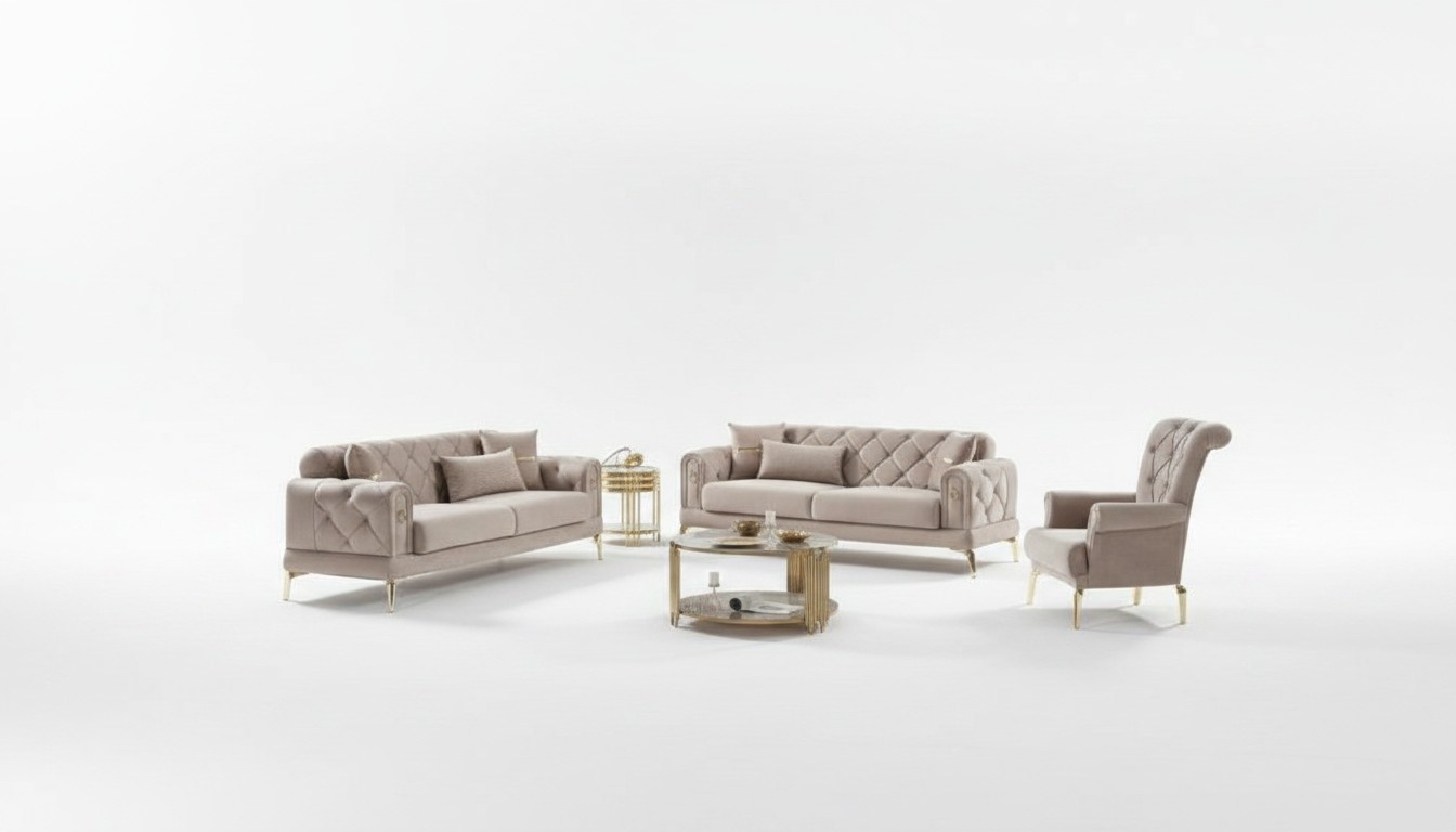 Sofa set three-seater fabric sofa upholstered sofa beige armchair 3-piece