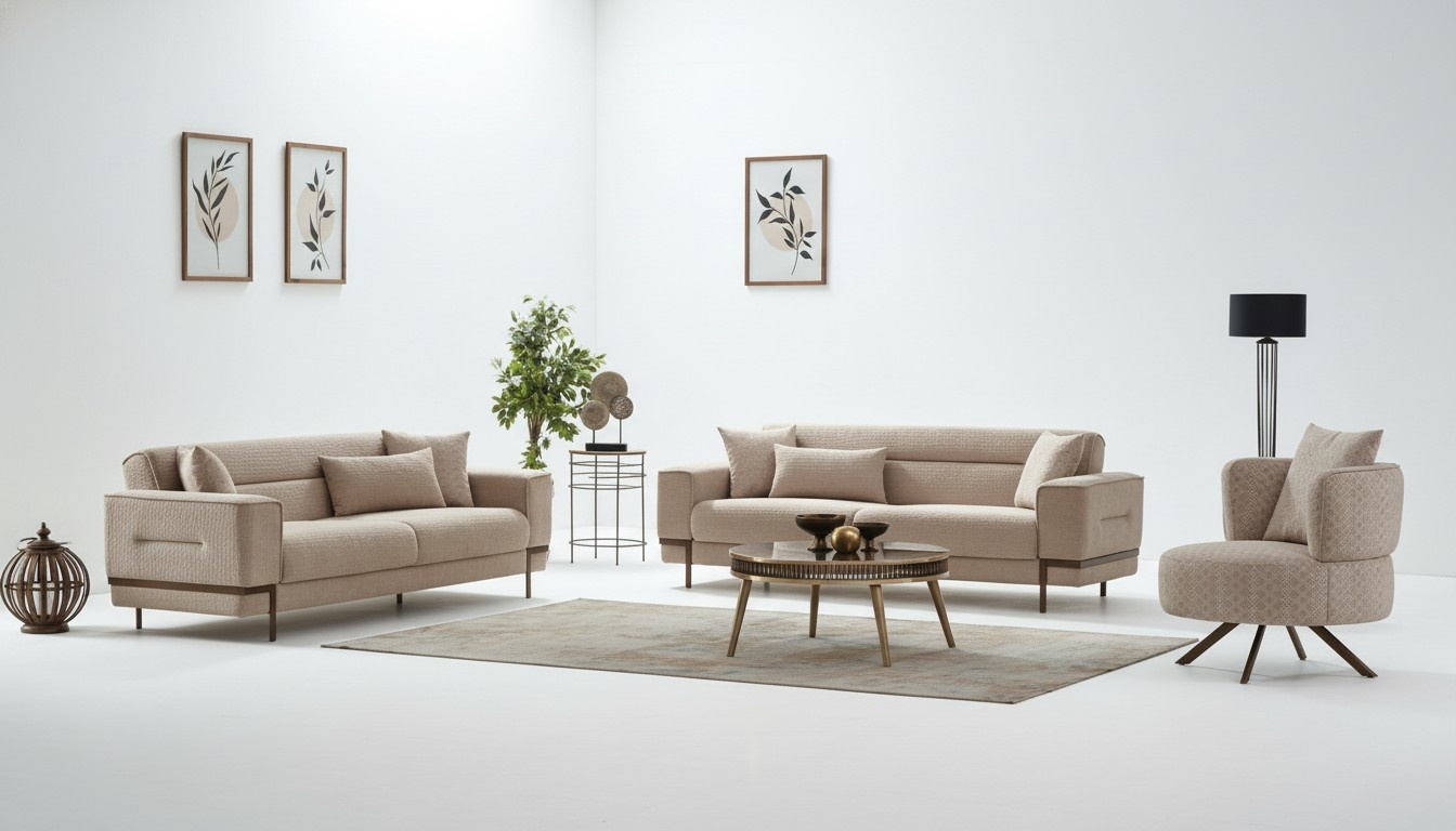 Sofa set three-seater sofa fabric sofa upholstered sofa beige chair 3 pieces