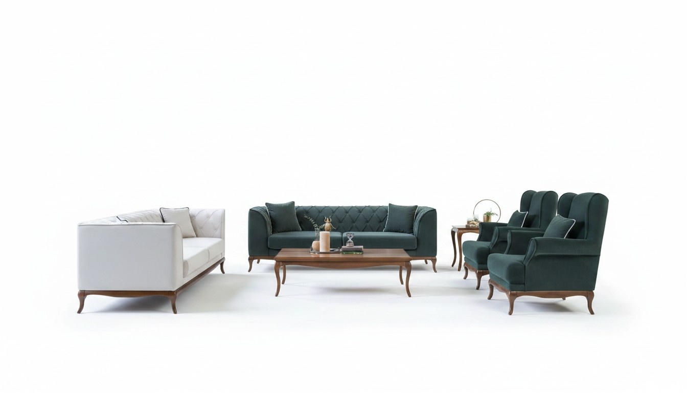 Sofa set three-seater fabric sofa green upholstered sofas two-seater