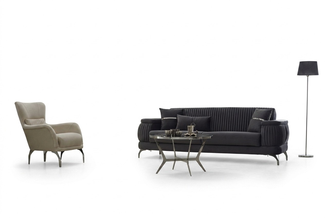 Sofa set three-seater sofa fabric sofa upholstered sofa gray armchair 2-piece