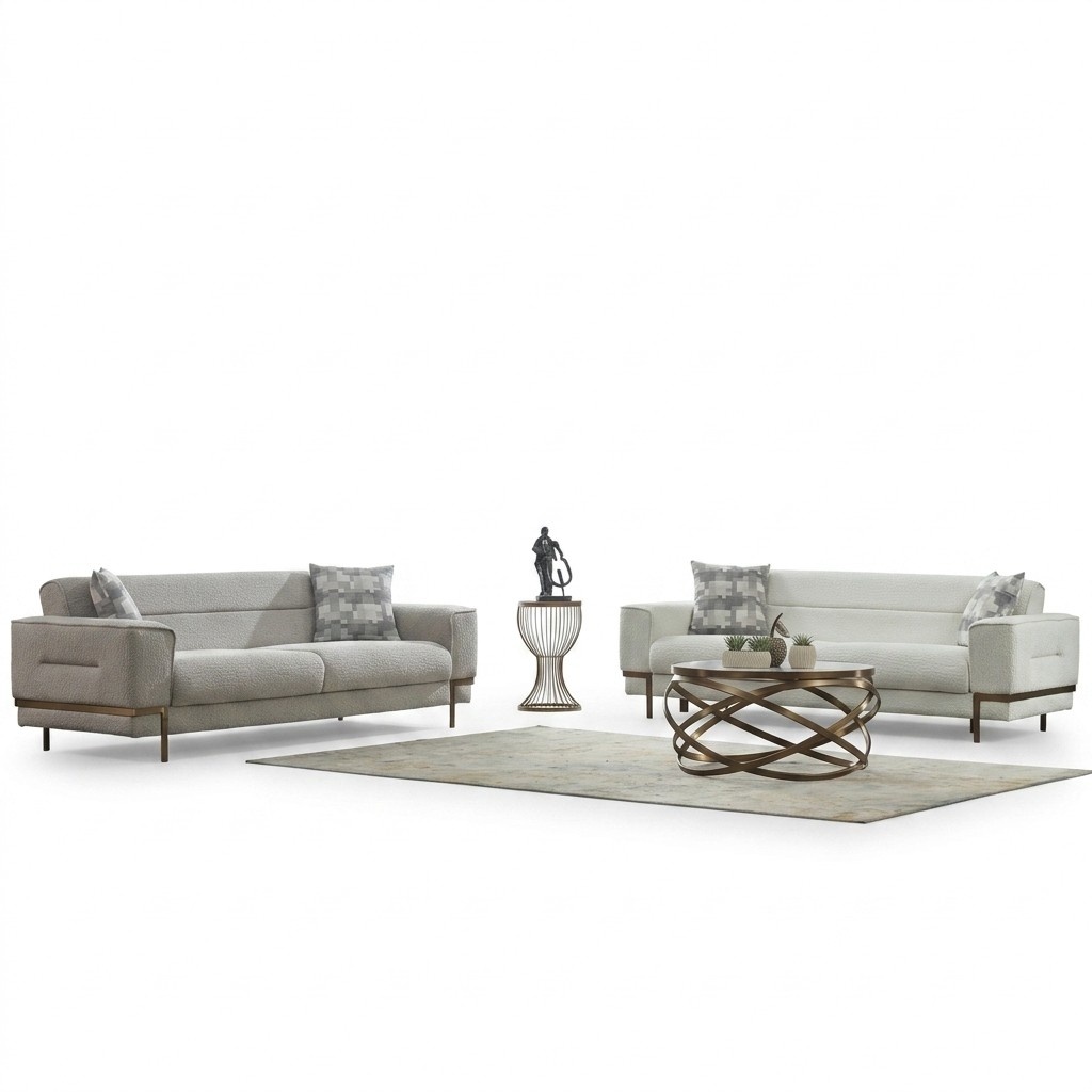 Sofa set three-seater fabric sofa upholstered sofa white 2-piece couch