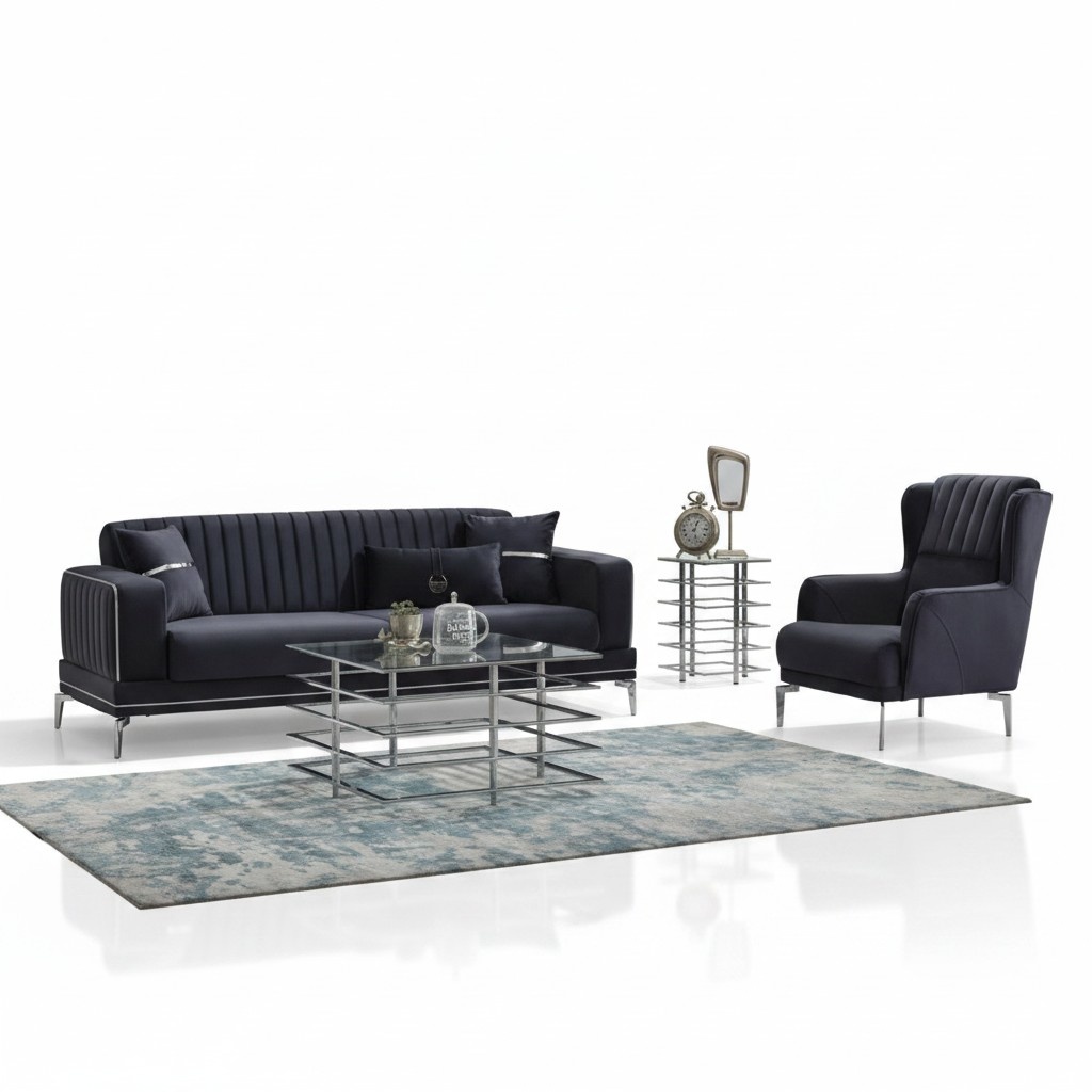 Sofa set three-seater upholstered sofa fabric sofa 2-piece gray sofa armchair