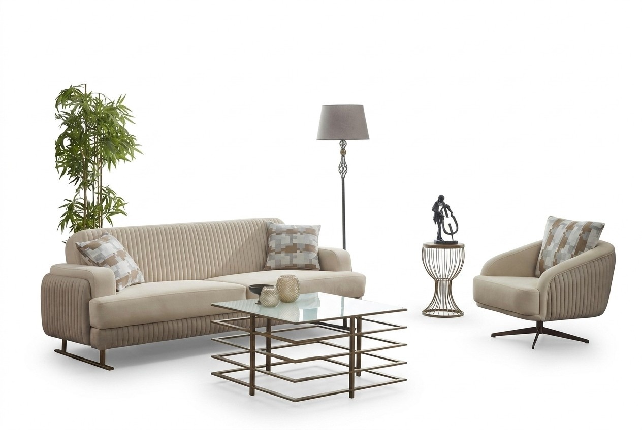 Sofa set upholstered sofa three-seater 2-piece fabric sofa armchair beige sofa