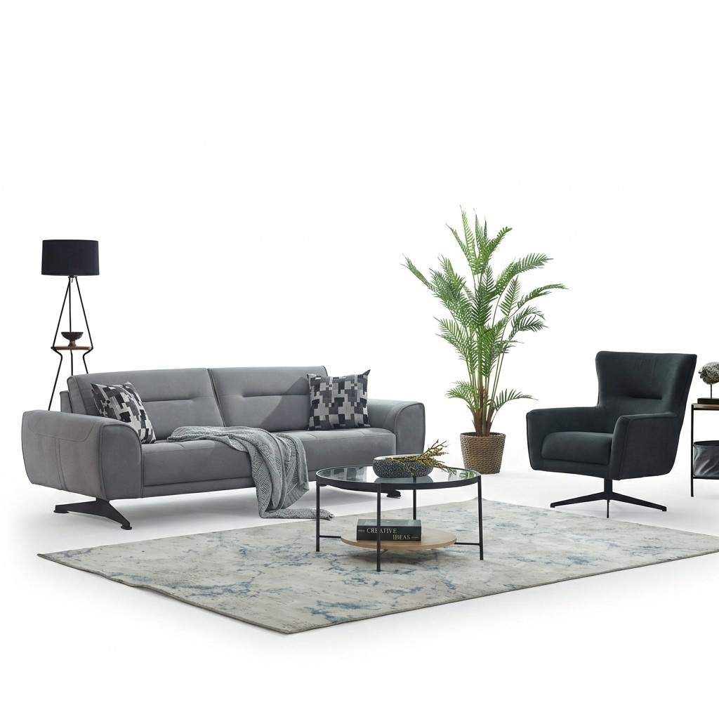 Sofa set upholstered sofa three-seater 2-piece fabric sofa armchair gray sofa
