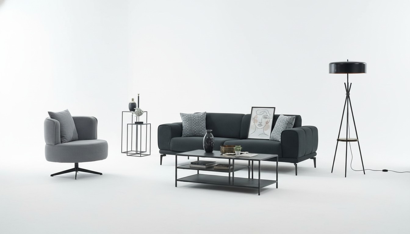 Sofa set upholstered sofa three-seater armchair black fabric sofa 2-piece set