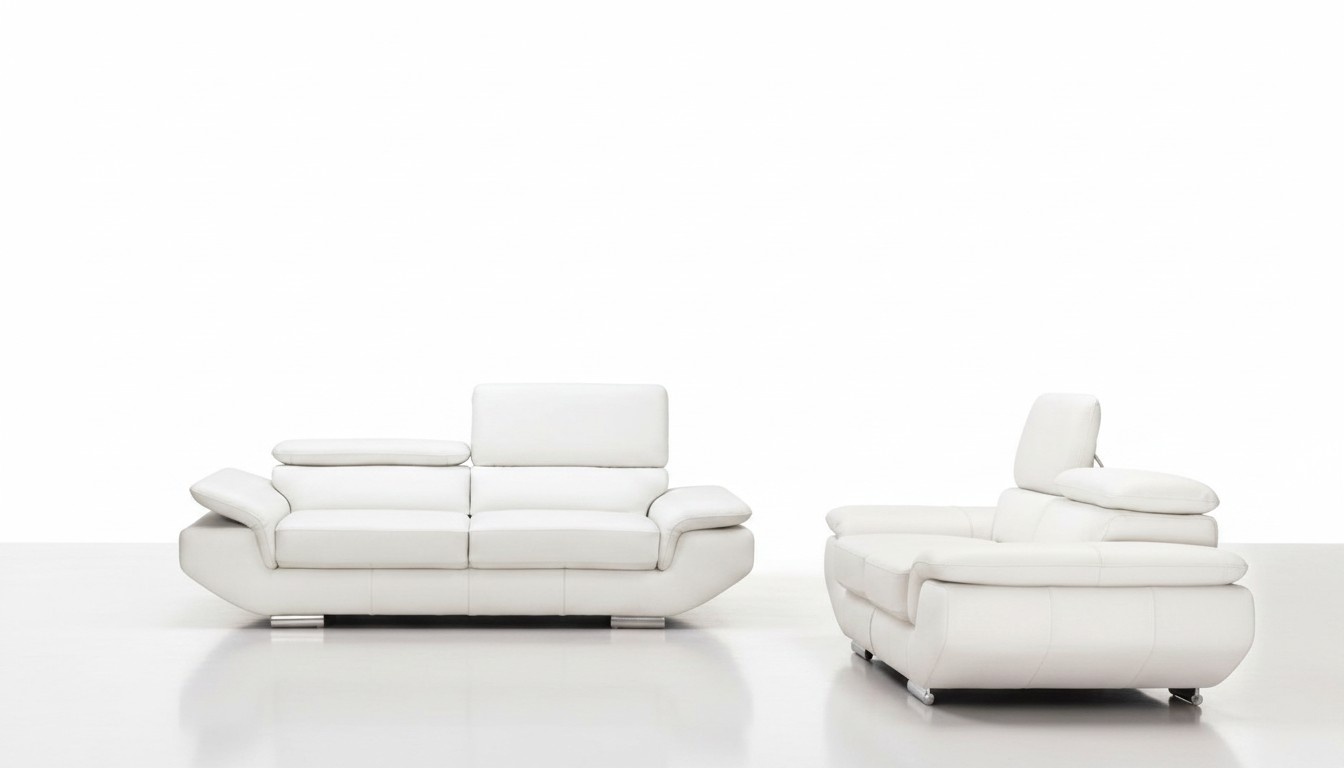 Sofa set with USB cushion sofa seating leather set 3+2 seater Weilrod "White"