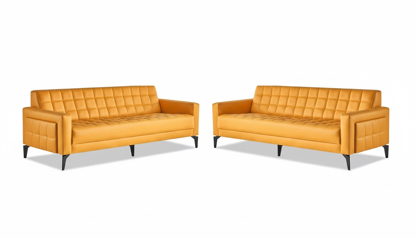 Yellow Sofa Set 3-Seater Chesterfield Leather Sofas Modern Leather Stainless Steel