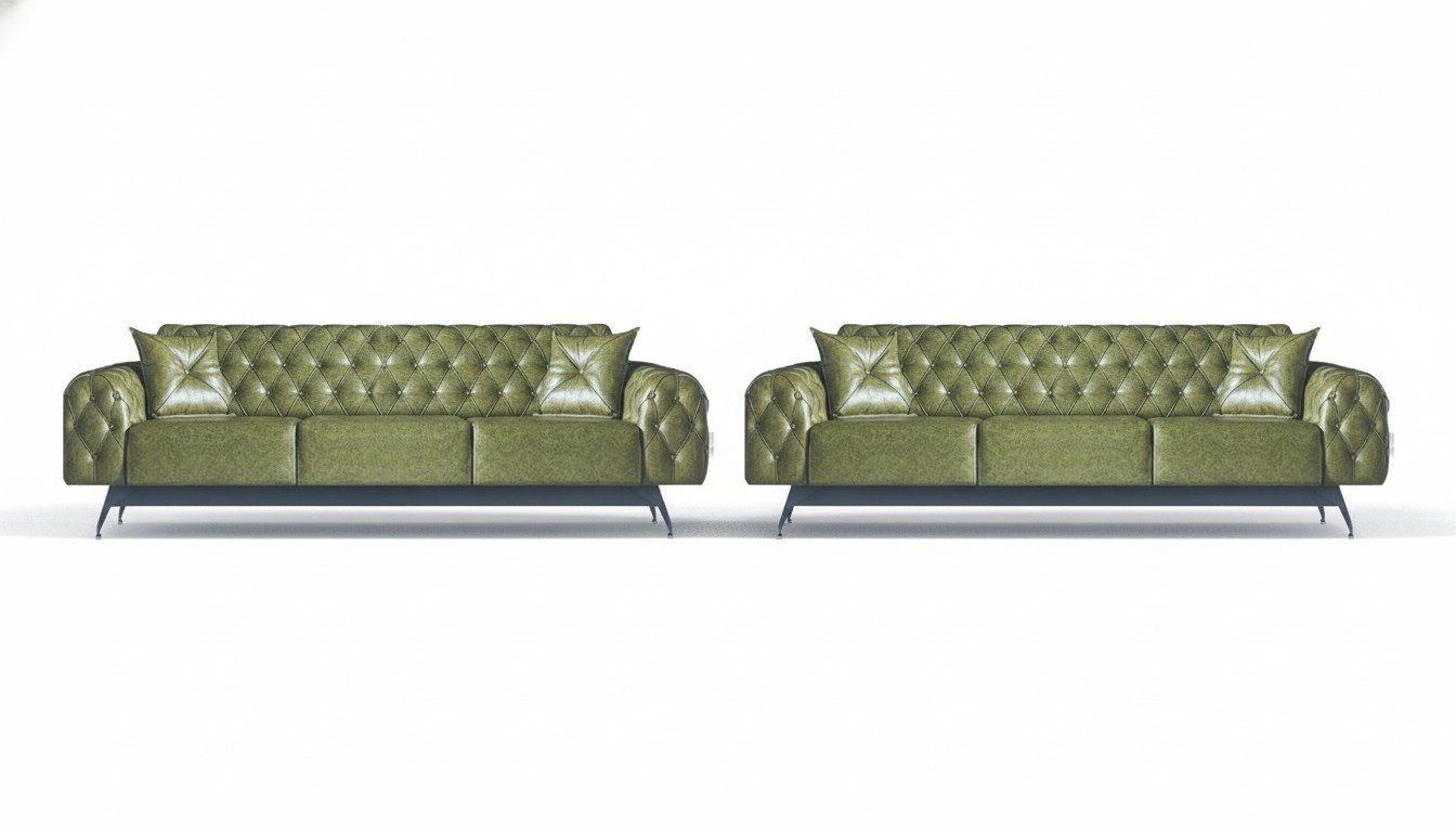 Chesterfield Sofa Set 3-Seater Sofas Green Classic Cushions