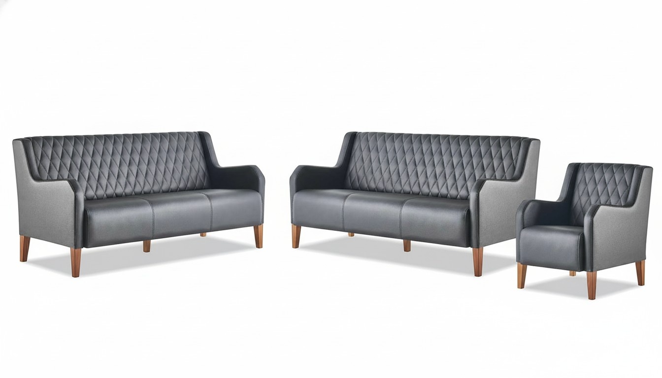 Sofa set 3-seater chair black leather modern wood sofas