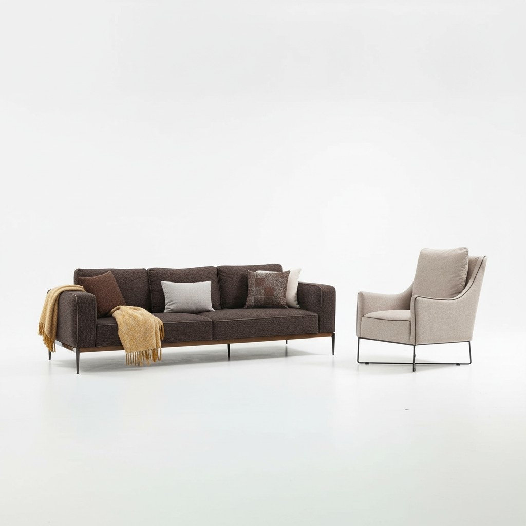 Sofa Set 2 Seater Armchair Two Seater Grey Fabric Sofas Modern Design