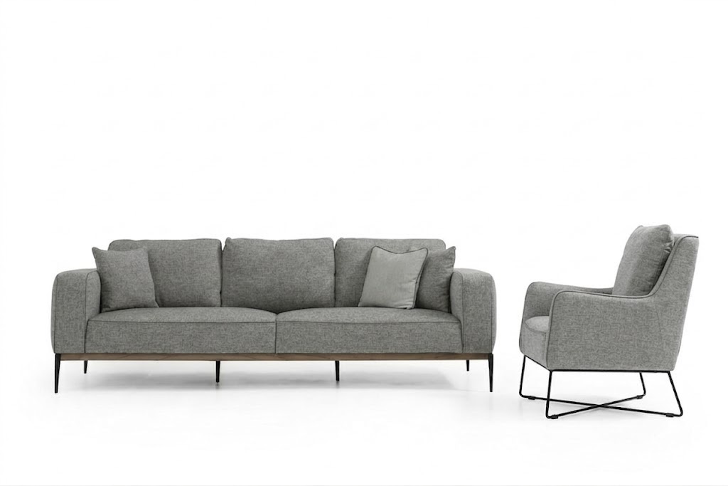 Sofa Set 2 Seater Armchair Two Seater Fabric Sofas Modern Design Grey